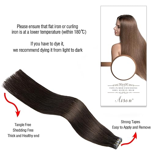 Miniatura 5 de Extensiones de cabello adhesivas, sedosas y lacias, color 2 marrón oscuro, 100% Remy, para mujeres de moda, 20 unidades por paquete (18 pulgadas,