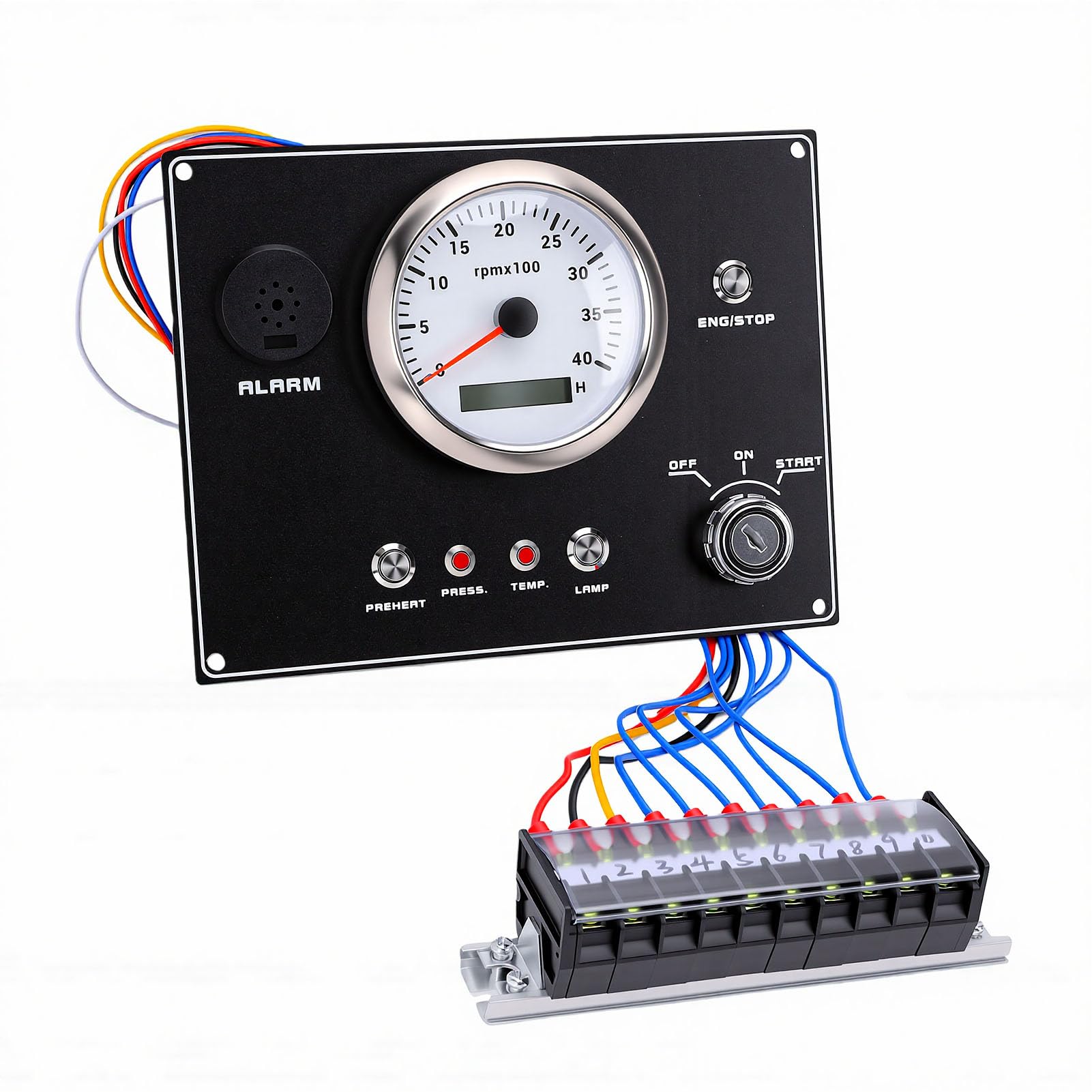 Cryfokt Panel Tacómetro Marino, Medidor de Precisión de 4000 RPM (White