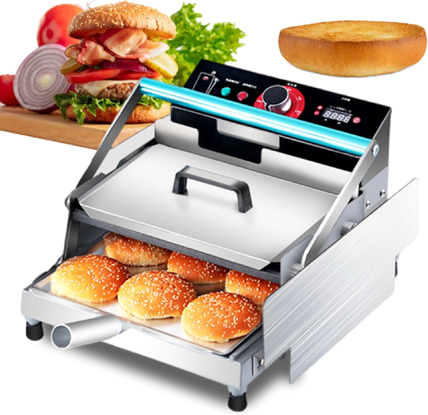 Commercial Hamburger Toaster - 122-572°F Temp Control | 0-3min Timing | Stainless Steel, Toast Oven for Croissants Bun Bagel Bread, Restaurant Bakery Buffet Small