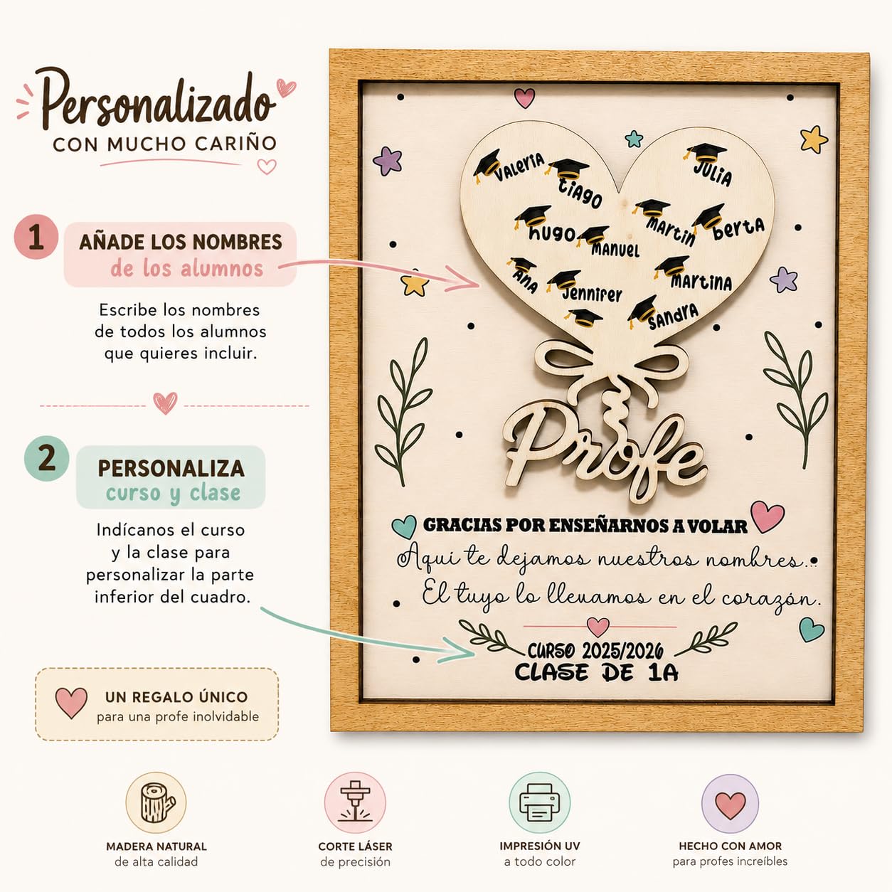 Regalo para Profesora Personalizado – Detalle Elegante para Maestra Infantil y Guardería, Acabados Premium y Fácil Limpieza, Regalo Profe Original Fin de Curso para Profesores y Maestras