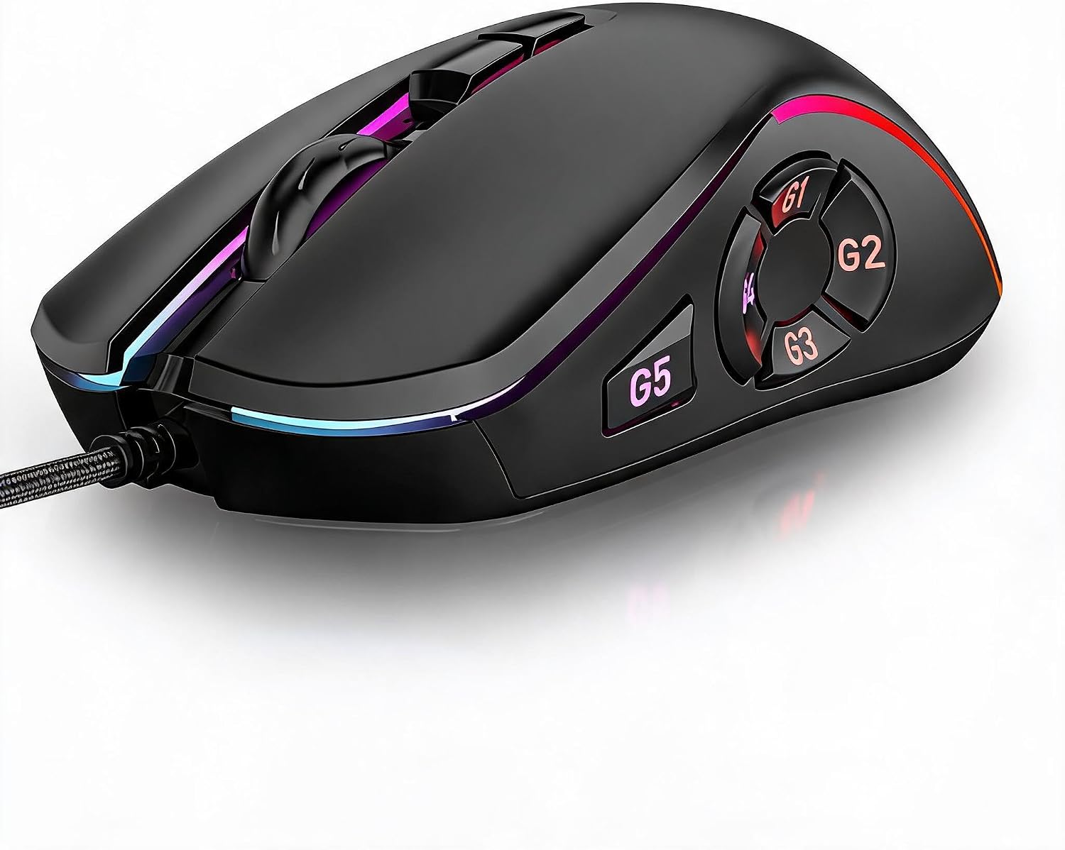 GOWENIC Gaming Mouse, RGB Macro Define 6 Levels Adjustable DPI 7200dpi Optical Wired Computer Mouse for Home Office