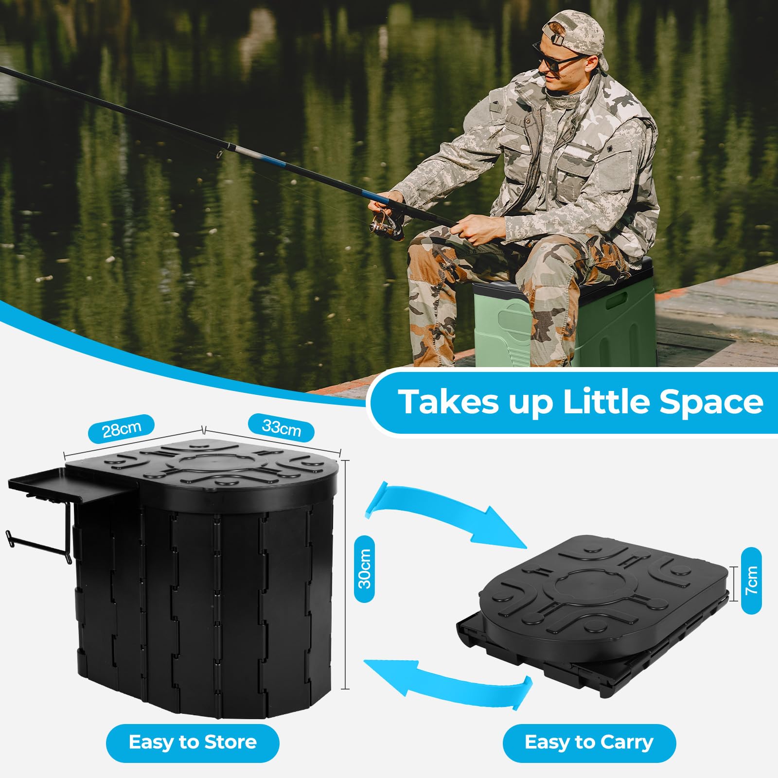 WC Portatil Inodoro Portatil Baño con Portarrollos de Papel y Bandeja Bater Portatil Adultos con 2 Rollos Bolsas de Basura y Funda Soporta Hasta 150 kg para Camping,Atascos de Tráfico