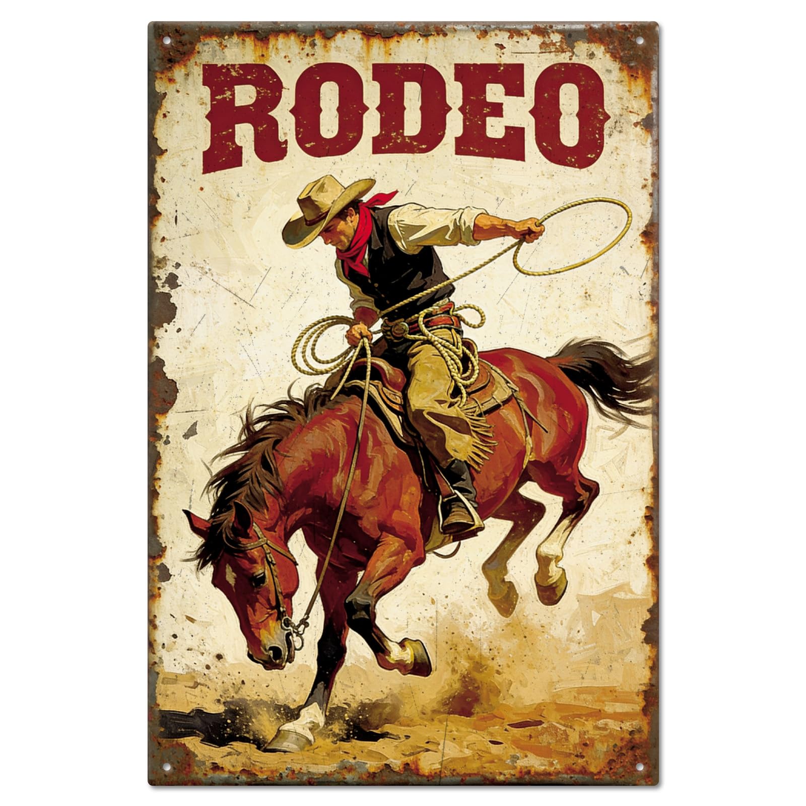 GLOBLELAND Vintage Western Cowboy Metal Tin Sign 12x8 inch Horse Riding Tin Signs Retro Rodeo Metal Wall Poster Plaque for Home Office Man Cave Bar BBQ Shack Ranch Style Decor Garage Studio