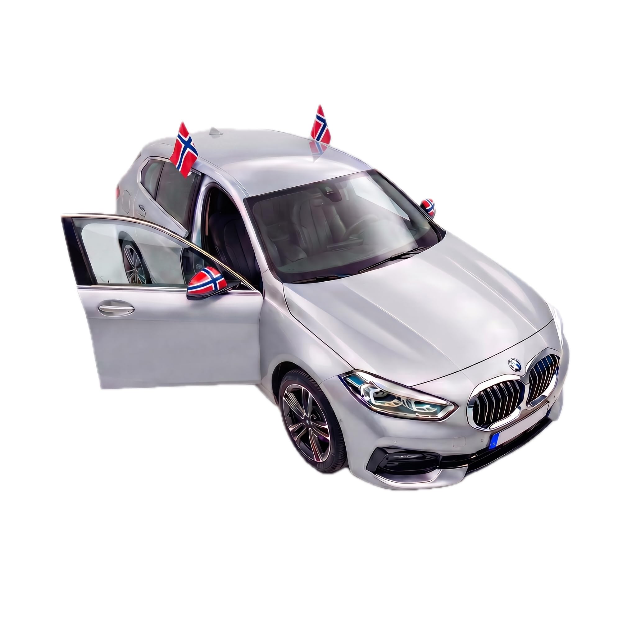 Auto Fahnen Norwegen Set - 2 Autofahnen 30 x 45 cm & 2 Außenspiegelfahnen Überzieher, Fußball Fanartikel FZG für EM & WM, Norwegen Flagge Fahrzeug Deko