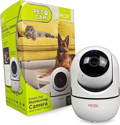 MOBI MobiCam HDX Wi-Fi Pan & Tilt Smart Pet Monitoreo Cámara, Monitor de Video para Mascotas, Cámara IP de Visión Nocturna, Detección de Movimiento,