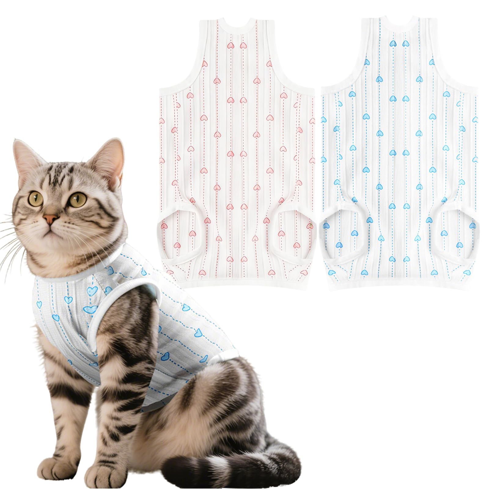 2 Pack Cat Recovery Suit and Cat Surgery Recovery Suit, Breathable Adjustable Cat Post Surgery Suit to Prevent Licking, Ideal Cat Suit Post Surgery,Cat clothes for Cats (M)