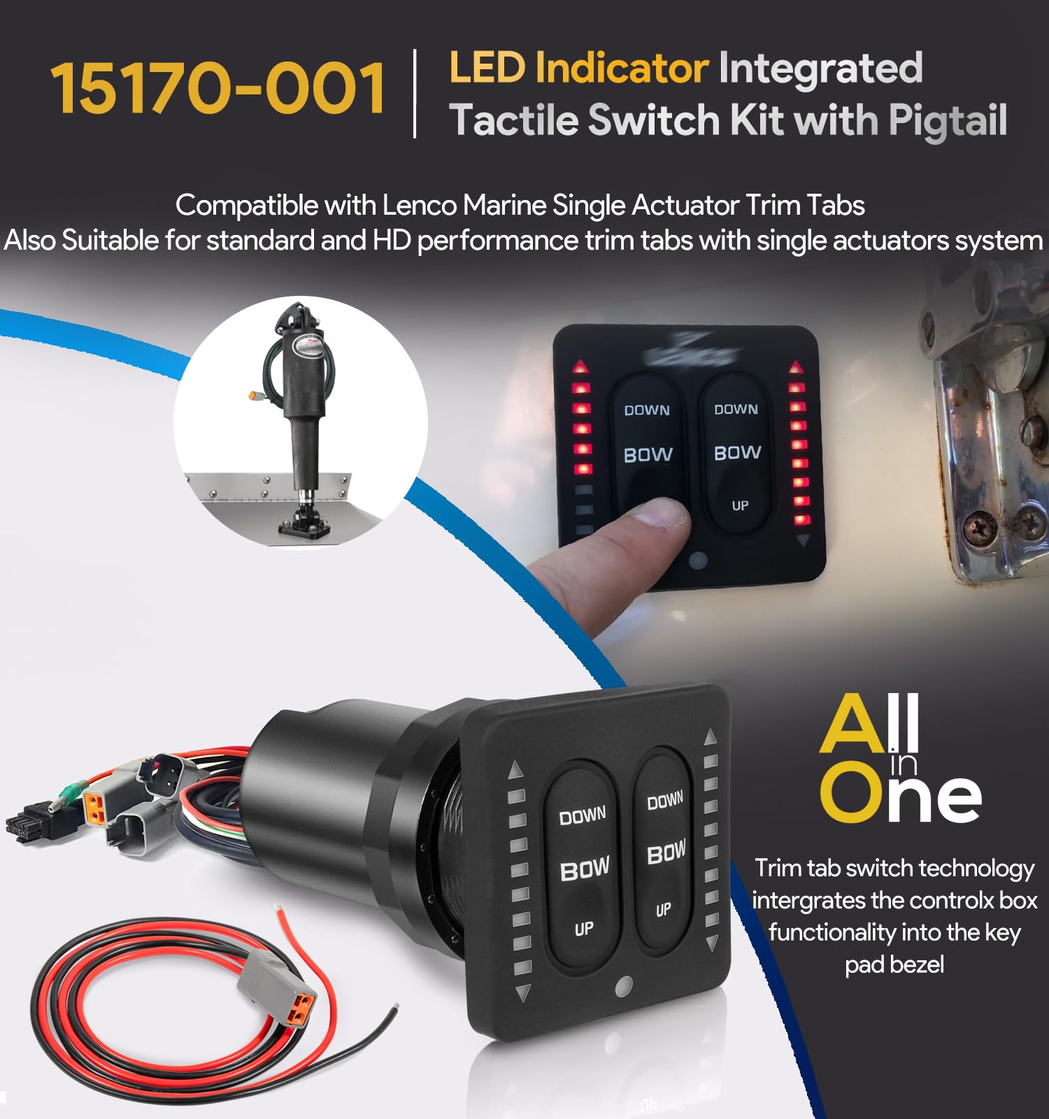 15170-001 LED Indicator Integrated Tactile Trim Tab Switch Kit with 36
