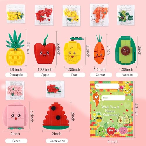 Miniatura 4 de Tarjetas del día de San Valentín para el aula de niños, juego de 28 bloques de frutas, regalos del día de San Valentín para niños, tarjetas del día
