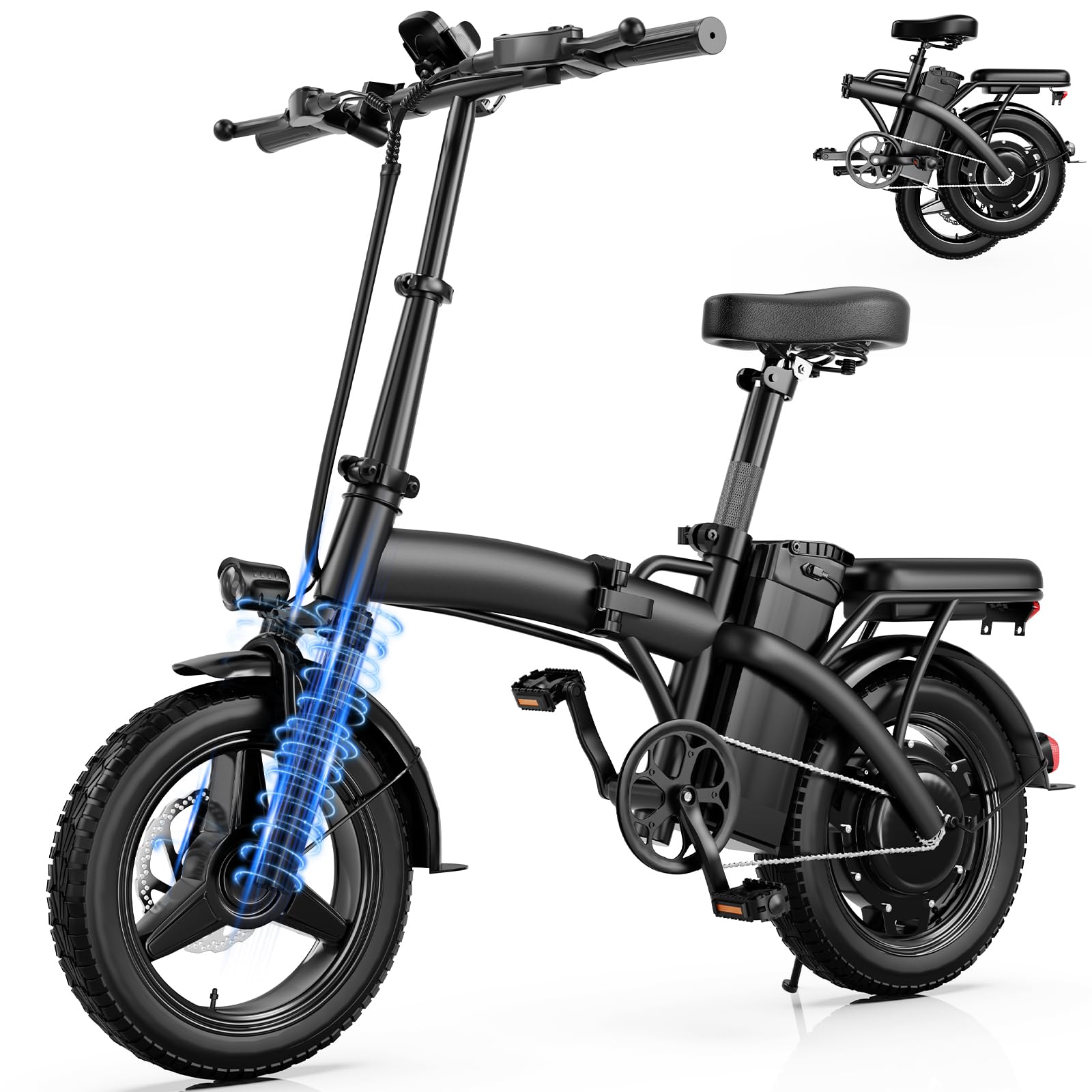 Folding Electric Bike for Adults, 14" Ebike 500W Peak Motor, 23MPH | 35 Miles PAS Range | 48V12Ah Removable Battery | Commuter Foldable Electric Bicycles | UL 2849 Certified | Pedal Assist