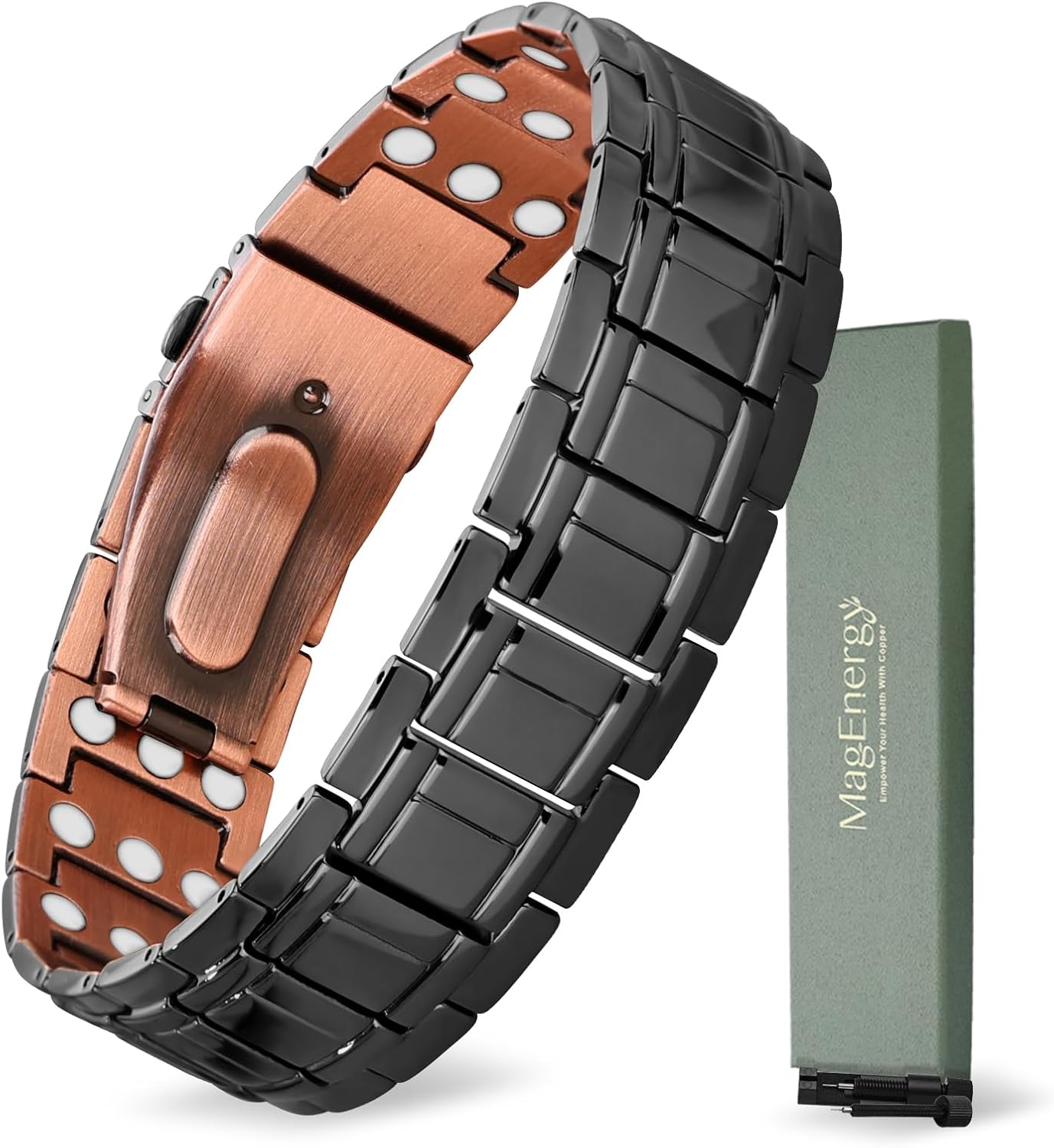 MagEnergy Copper Bracelet for Men, 3X Strength Magnetic Bracelet, 99.99% Pure Copper Jewelry Gift with Sizing Tool