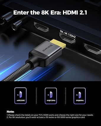 Silkland 1FT Short HDMI 2.1 Cable 48Gbps 10K 8K HDR, Nylon Braided Cord
