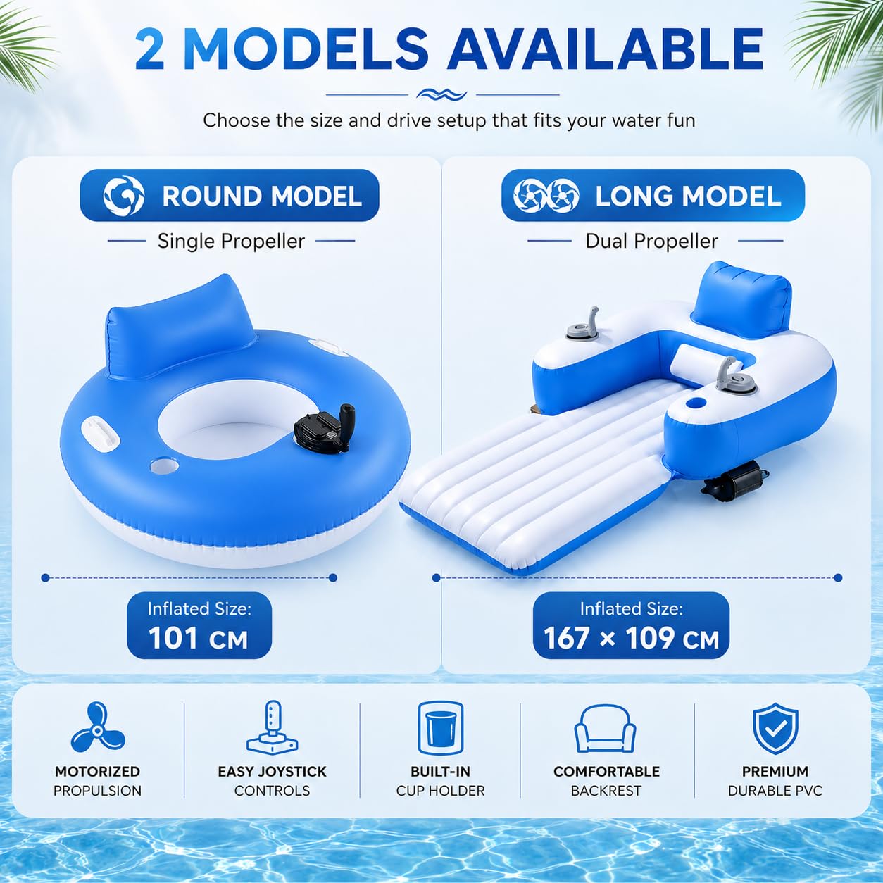 Flotteur d'eau Motorisé avec Moteur Puissant, Rechargeable | Chaise Longue Gonflable pour Adultes, avec Hélice Intégrée, avec Commande par Joystick pour Piscines, Fêtes, Lacs