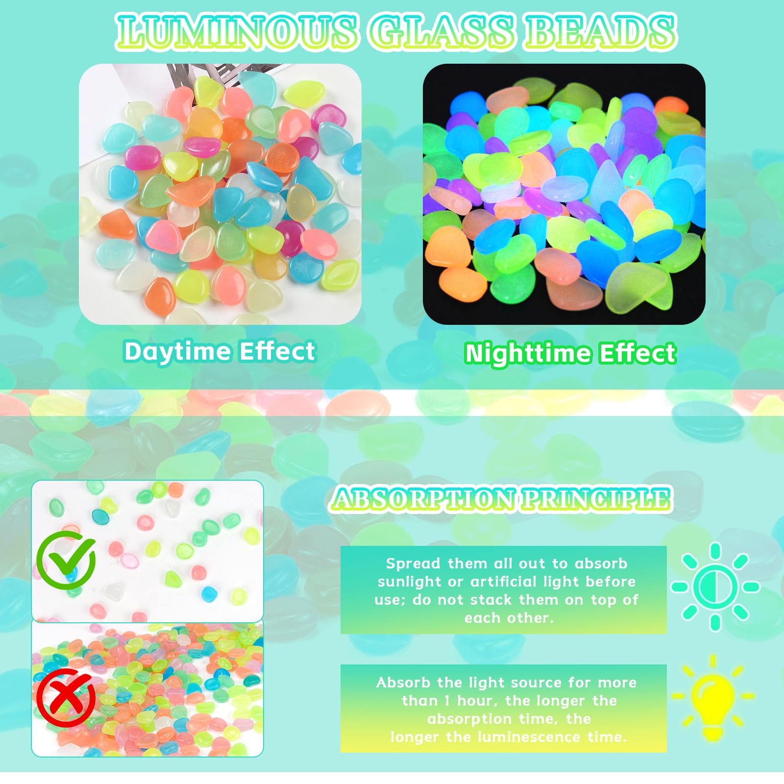 400 Pietre Luminose Da Giardino - Ciottoli Fluorescenti Bianchi, Per Decorazioni E Acquari - Foto 13