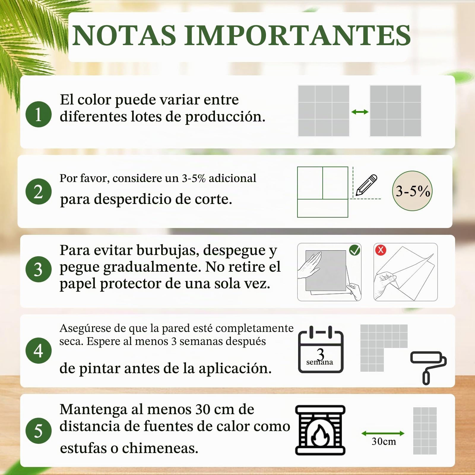 Adhesivos de Azulejos 10 Hojas, Tamaño Completo para Pared Cocina y Baño (30,5 x 30,5 cm)