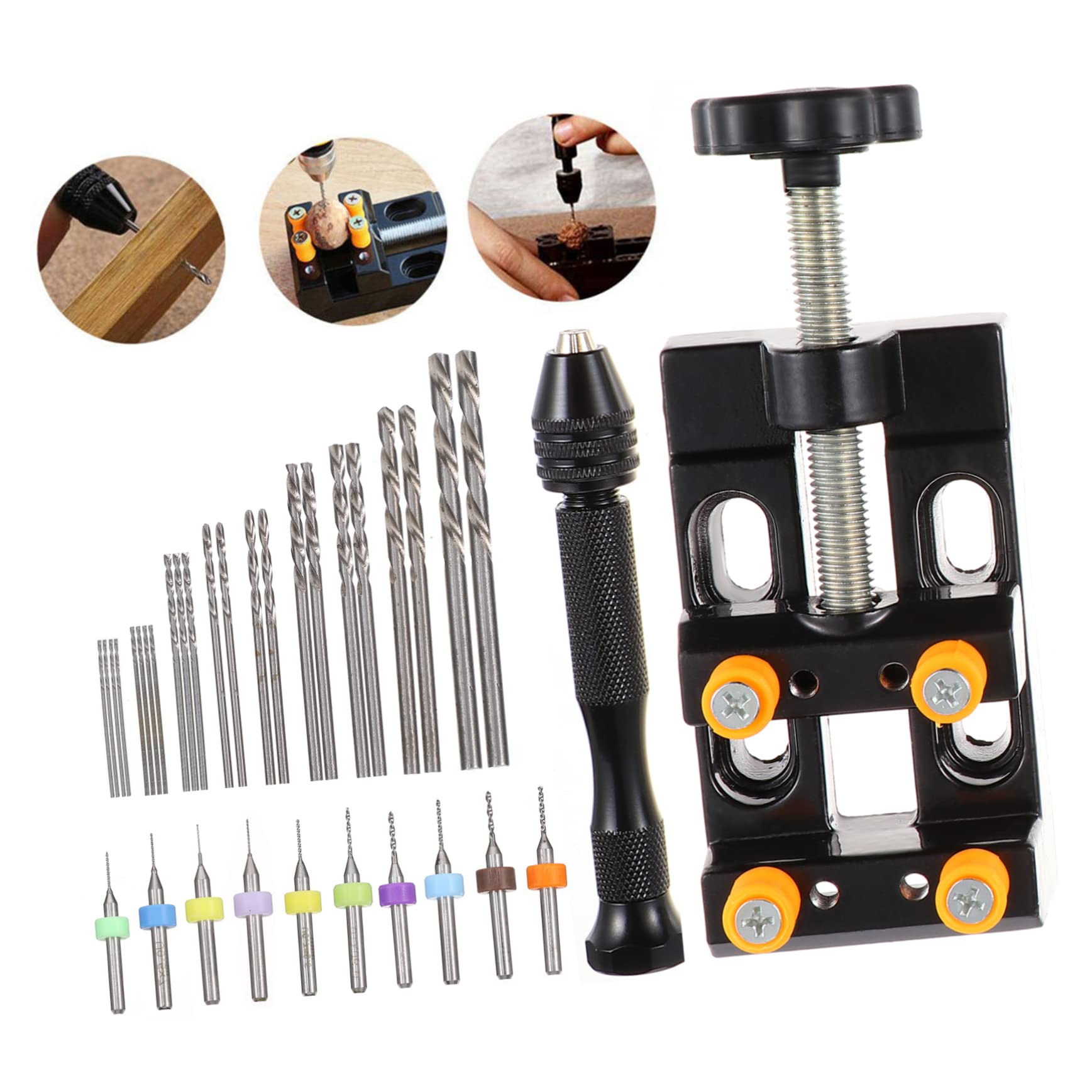 HOMSFOU Hand Twists Drill Pin Vise Hand Drill Jewelry Tool Kit 37pcs Mini Drill Bit Twists Drill Woodworking