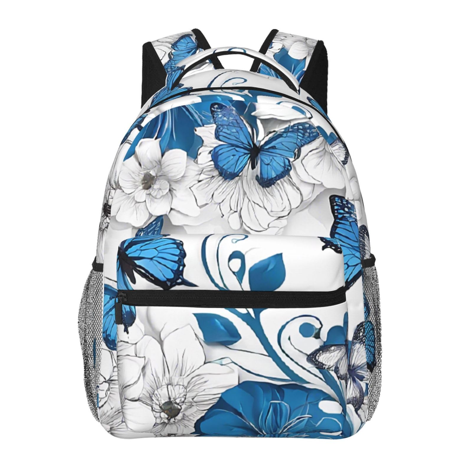 Sac à dos décontracté pour ordinateur portable avec décors de papillons bleus