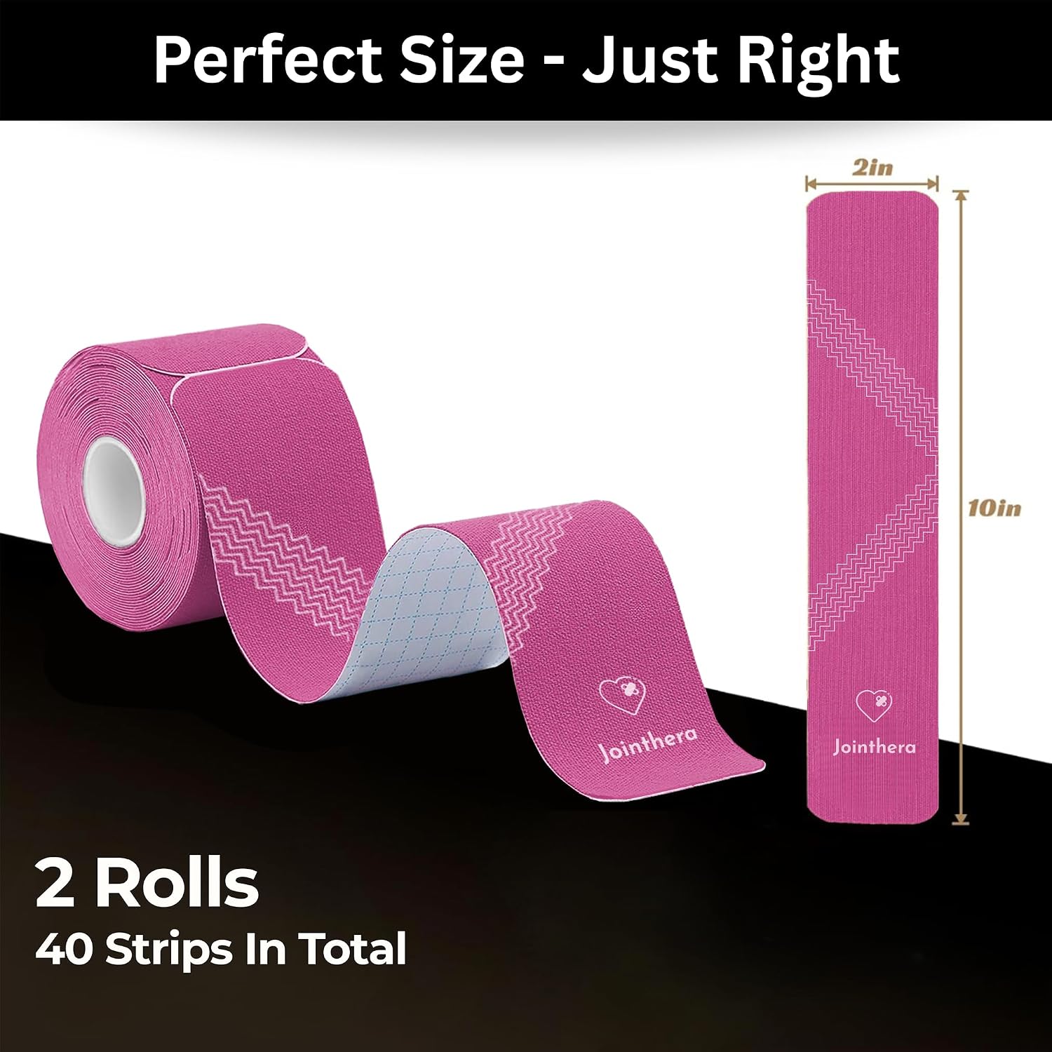 Premium Extra-Thick Latex Free Kinesiology Tape for Sensitive Skin (2” x 10”) | Hypoallergenic Waterproof Precut Strips | Knee, Wrist, Ankle & Shoulder Support (20 Strips/Roll, 2 Rolls)