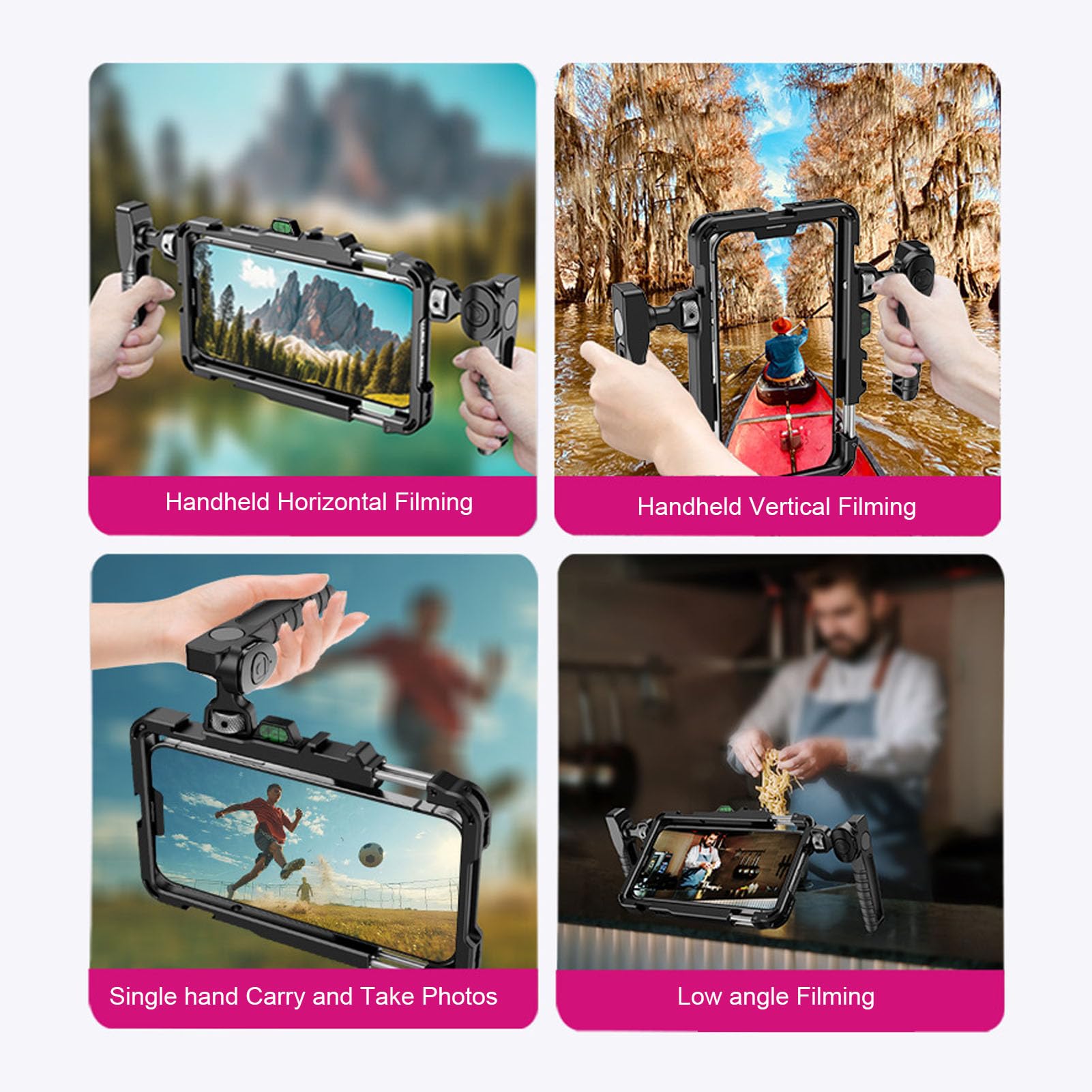 Equipo de Jaula de Vídeo para Teléfono para Cine Vlogging, Soporte de Trípode Estabilizador de Teléfono para Grabación de Vídeo, Empuñaduras Ergonómicas de Silicona, con