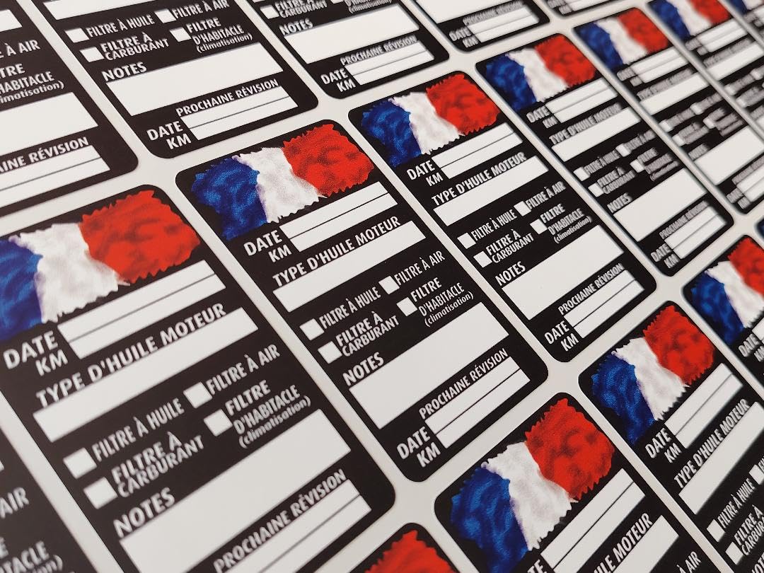 Autocollant Entretien Voiture Étiquette Vidange Huile Filtre Véhicule Étanche x 60