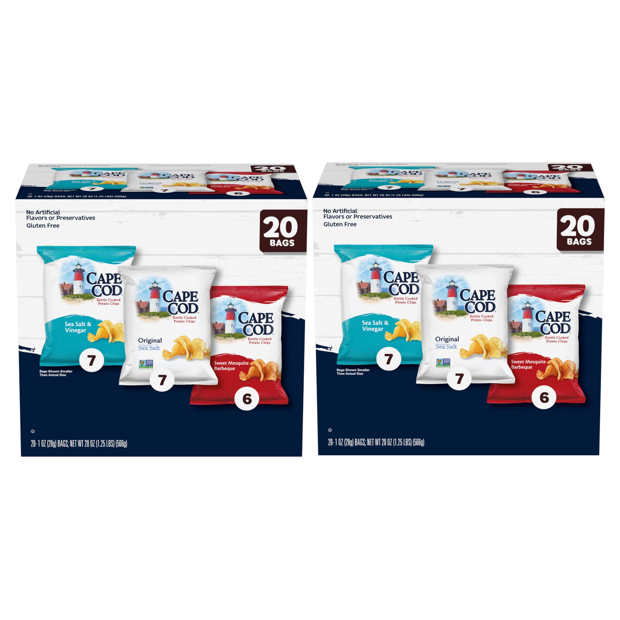 Cape Cod Potato Chips Variety Pack, 1 Oz, 20 Ct (Pack of 2)