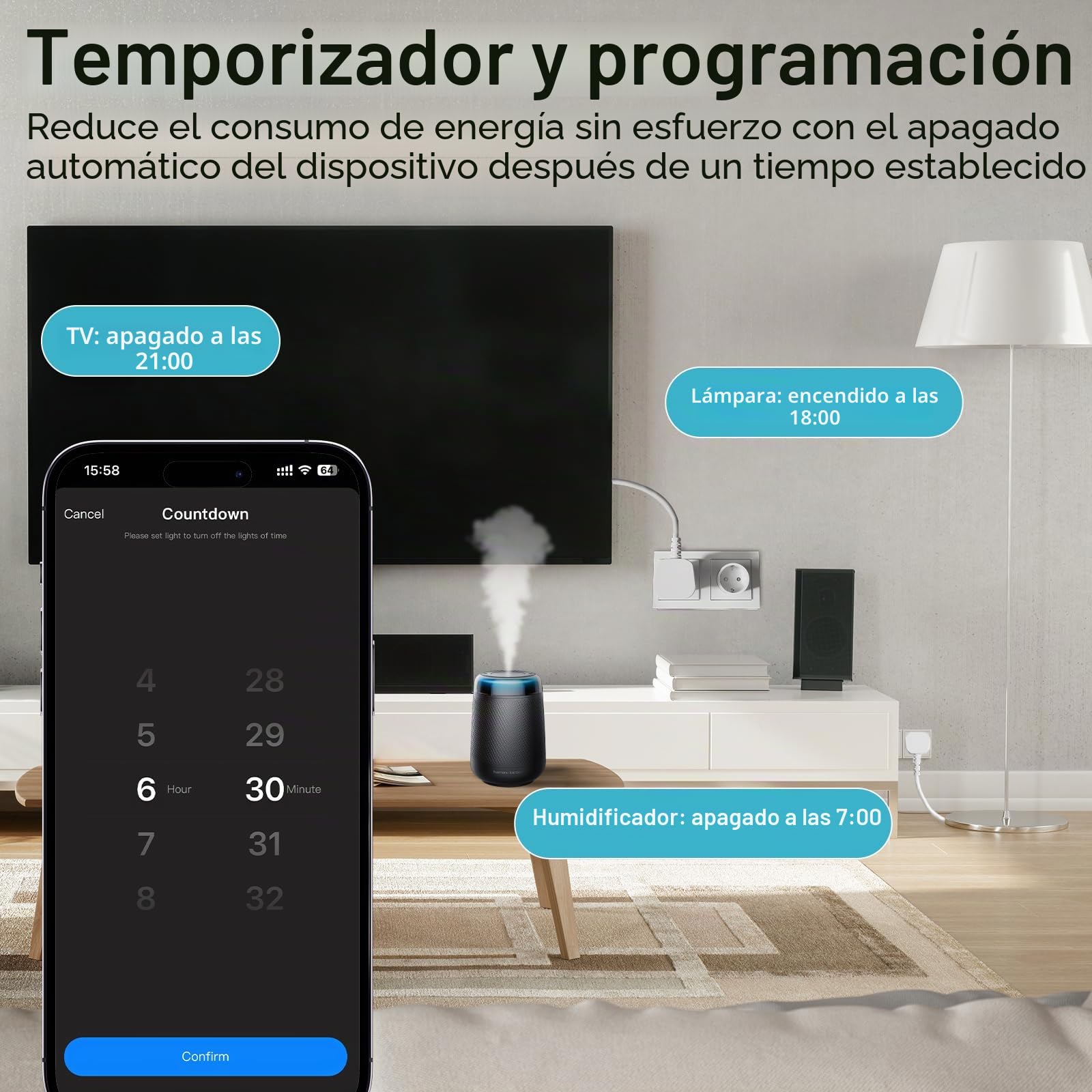 Matter Enchufes Inteligentes con Consumo de Energía, Enchufe WiFi para Hogar Inteligente, Compatible con Apple HomeKit, Alexa y Google, Acceso Remoto, No Requiere Hub, Mini 2Pack