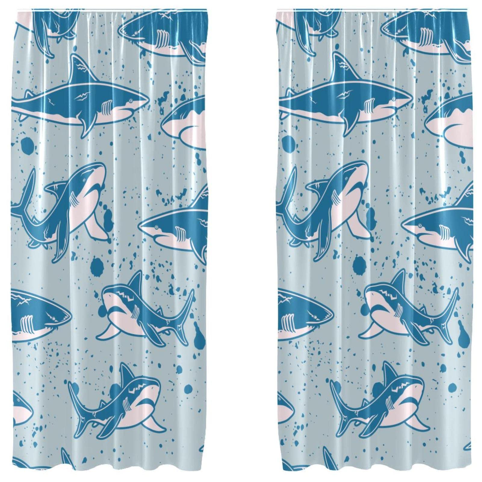 Juego de 2 cortinas de tiburón azul paneles decorativos con bolsillo para barra de 55x84