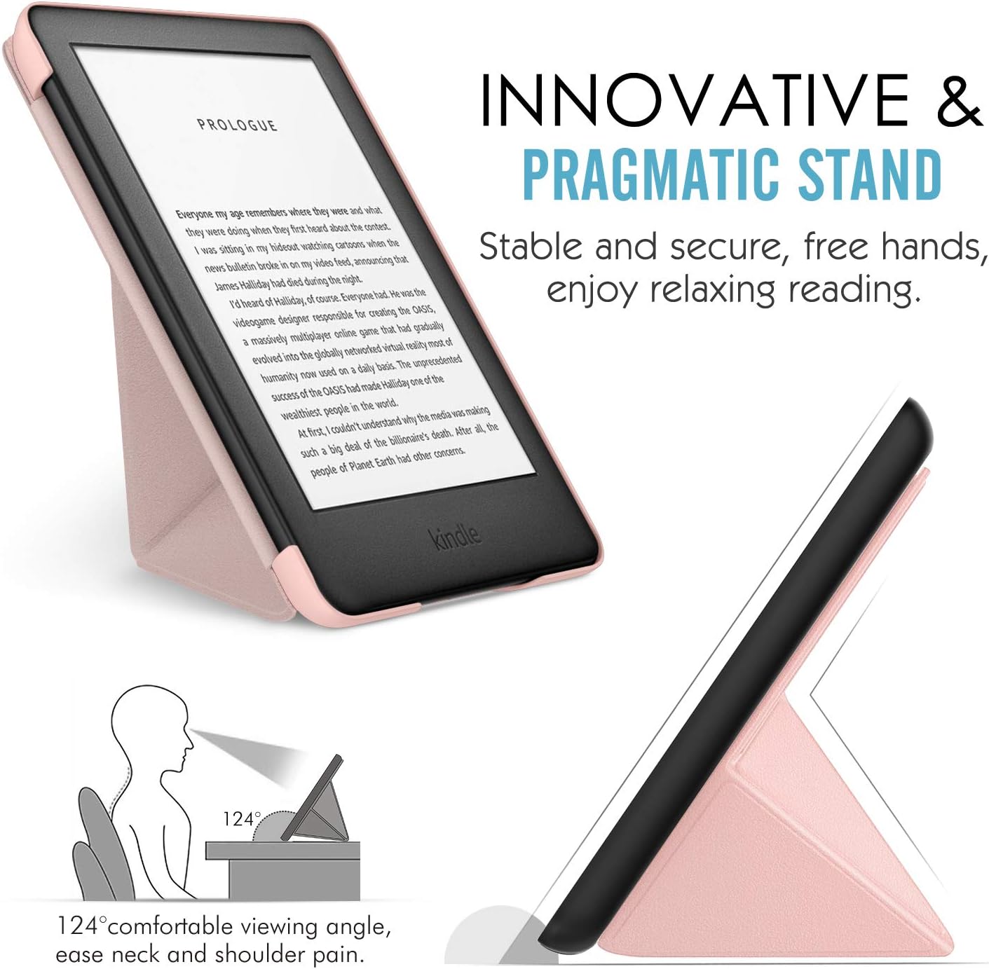 MoKo Case Fits All-New Kindle (10th Generation - 2019 Release Only), Standing Origami Shell Cover with Auto Wake/Sleep, Will Not Fit Kindle Paperwhite 10th Generation 2018 - Rose Gold
