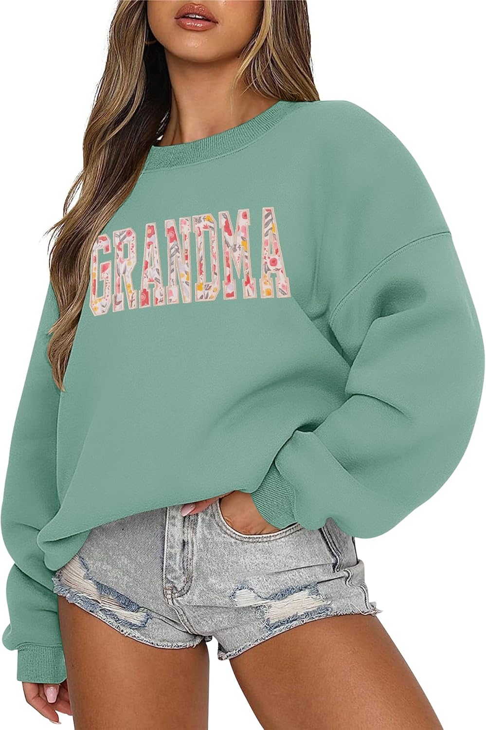 LOMON Oversized Sweatshirt for Women Long Sleeve Crewneck Sweatshirts Embroidery Pullover Sweater Graphic Fleece Tops
