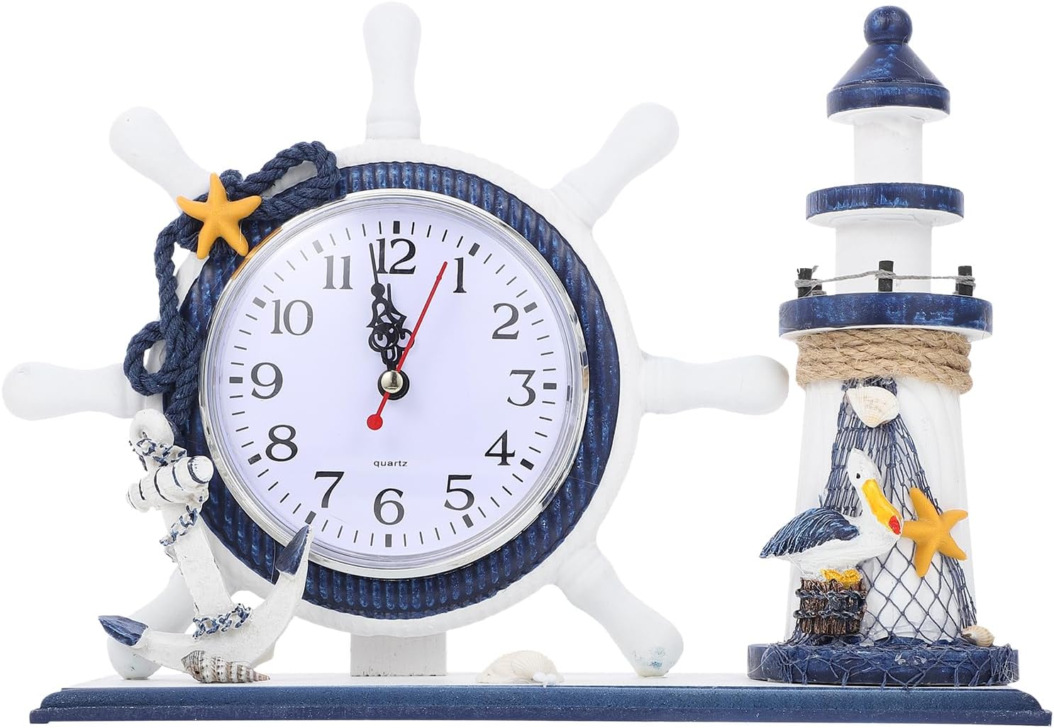 Ocean Style Ornaments Anchor Desk Clock Nautical Lighthouse Desktop Clock Bedside Beach Sea Theme Home Decor for Home Livingroom Bedroom Lighthouse