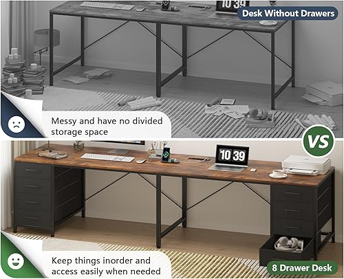 Miniatura 6 de TVU Escritorio para 2 personas de 95" con 8 cajones, escritorios grandes para escribir de oficina en casa con enchufes, estación de trabajo en forma