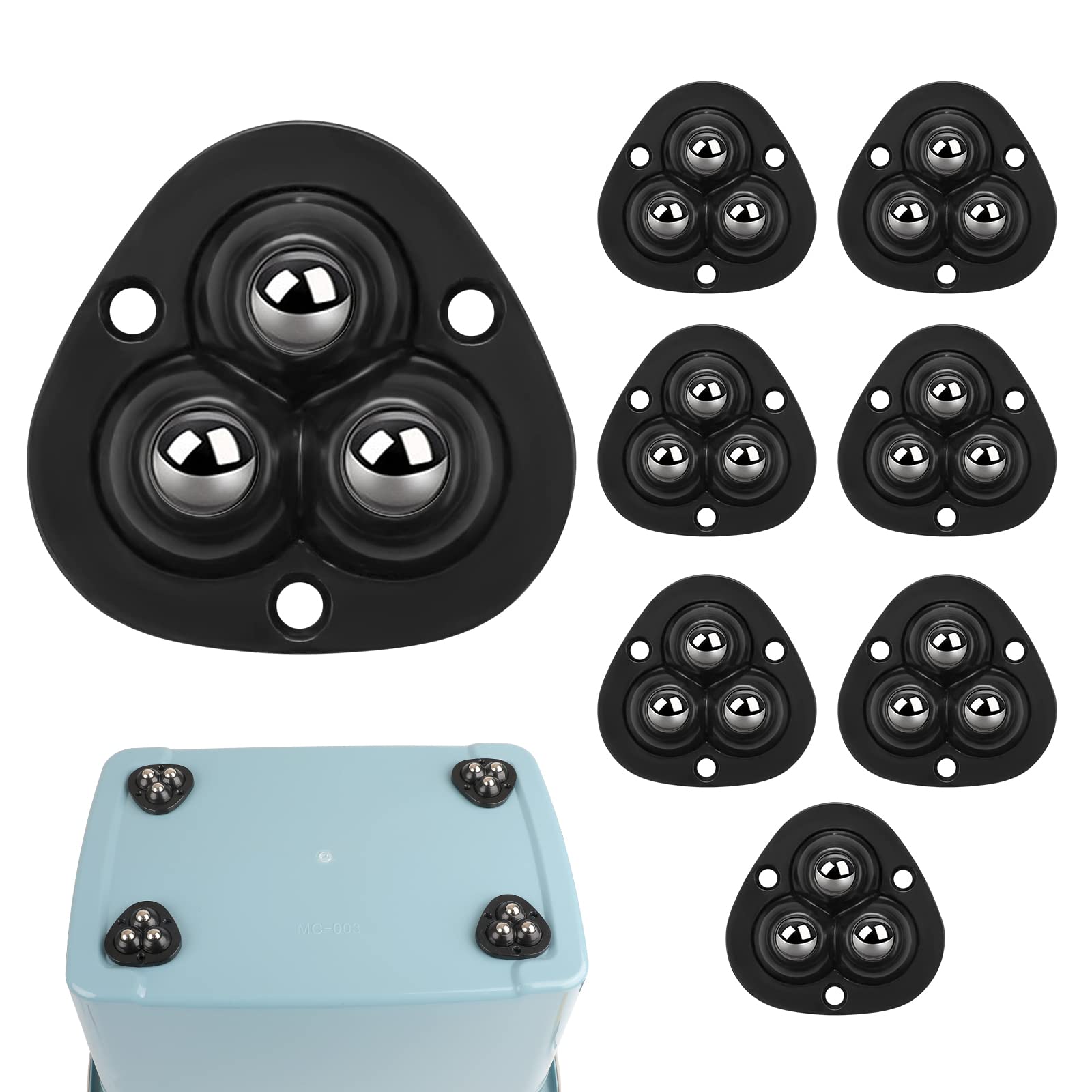 8 PCS Self Adhesive Caster Wheels, 360 Degree Mini Swivel Wheels， Peel and Stick Appliance Wheels for Kitchen Appliances, Trash Can, Storage Box, Small Furniture (Black)