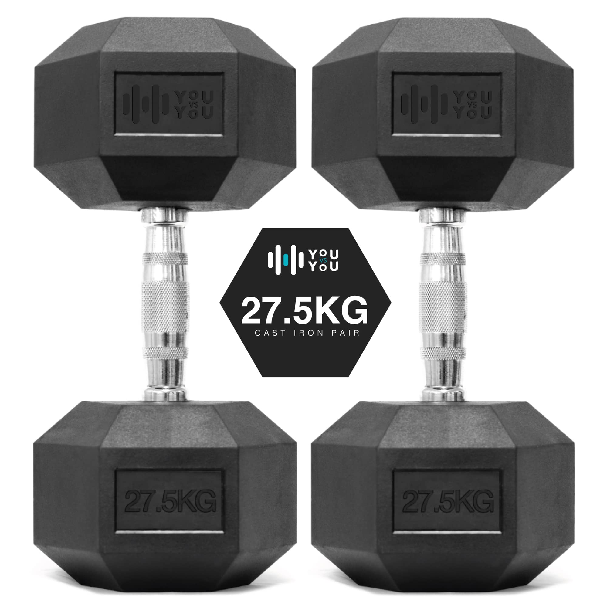 You vs You Hex Dumbbells Weights Pair for Home Exercise | 27.5kg Set of 2 Hexagonal Weight Rubber Encased for Home Fitness Gym Workouts Training Muscle Building & Conditioning | Unisex | Strength Fit — image 1
