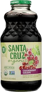 Santa Cruz Organic Cranberry Grape Juice 32oz - USDA Organic, Non-GMO Verified, Pure Tart-Sweet Blend in Glass Bottle