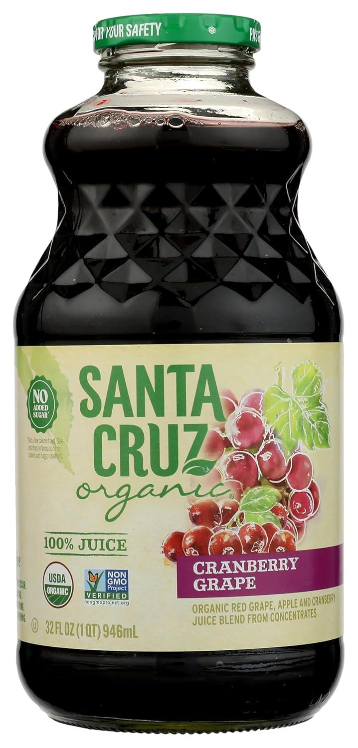 Santa Cruz Organic Cranberry Grape Juice 32oz - USDA Organic, Non-GMO Verified, Pure Tart-Sweet Blend in Glass Bottle