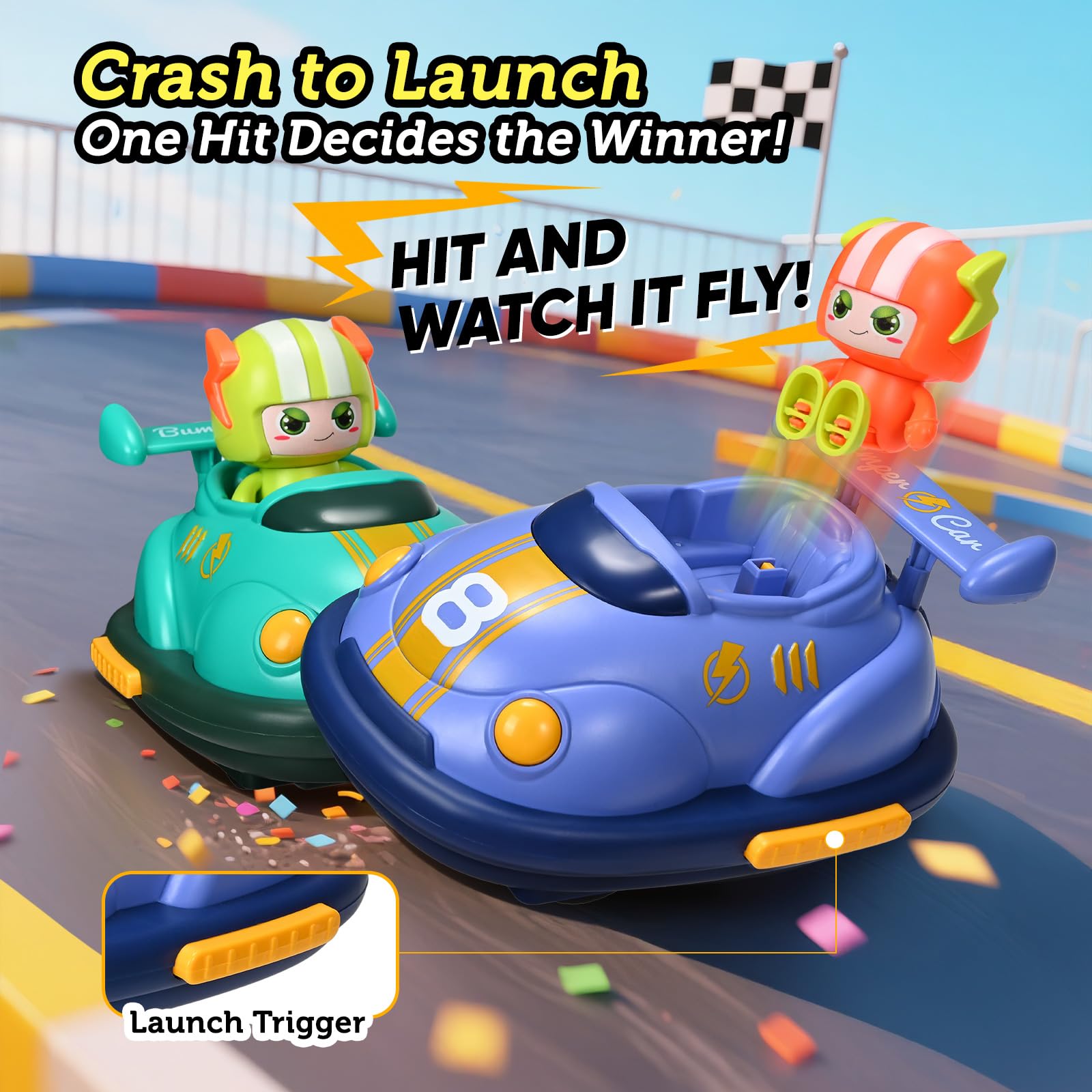 Yigowyigo Remote Control Bumper Cars Toys, RC Ejecting Bumper Vehicle with Light & Music, Car RC Race Vehicles Playset of 2 Players, Gift for Toddler Boys and Girls, Toy Cars for Kids Age 3 4 5 6 - Image 2