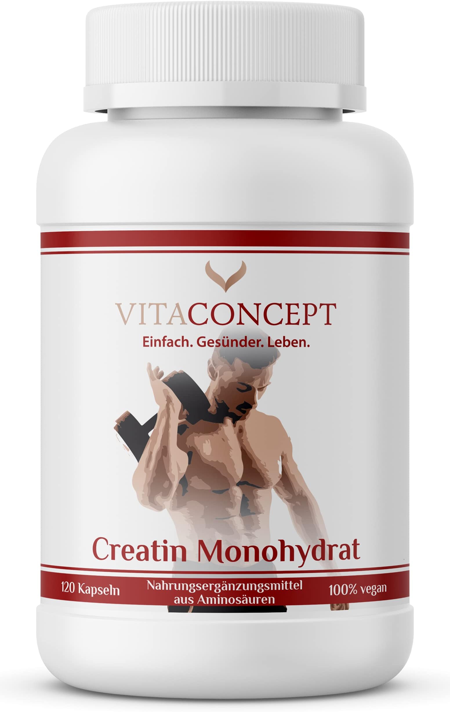 Vitaconcept Creatine Monohydrate 1000g - Muscle Buildup & Definition - Increased Power - Made in Germany - 120 Capsules