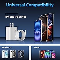 Vista 3 de Cargador para iPhone 16 15 Pro Max de carga rápida, bloque de carga USB C de 20 W para iPhone 16 15 con cable de carga tipo C de 3 metros