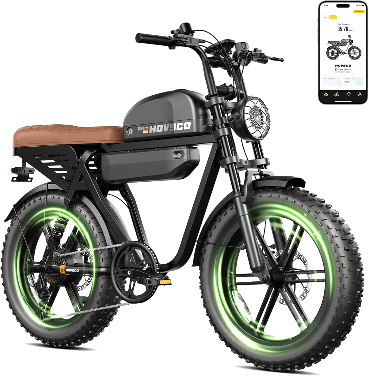 HOVSCO Electric Bike for Adults-1500W Peak Motor, 32MPH Off-Road Fat Tire Ebike, 20"x4.0" Tires, 48V 15AH/25AH/40AH Battery, Dual Suspension & Hydraulic Brakes, UL 2849 Certification