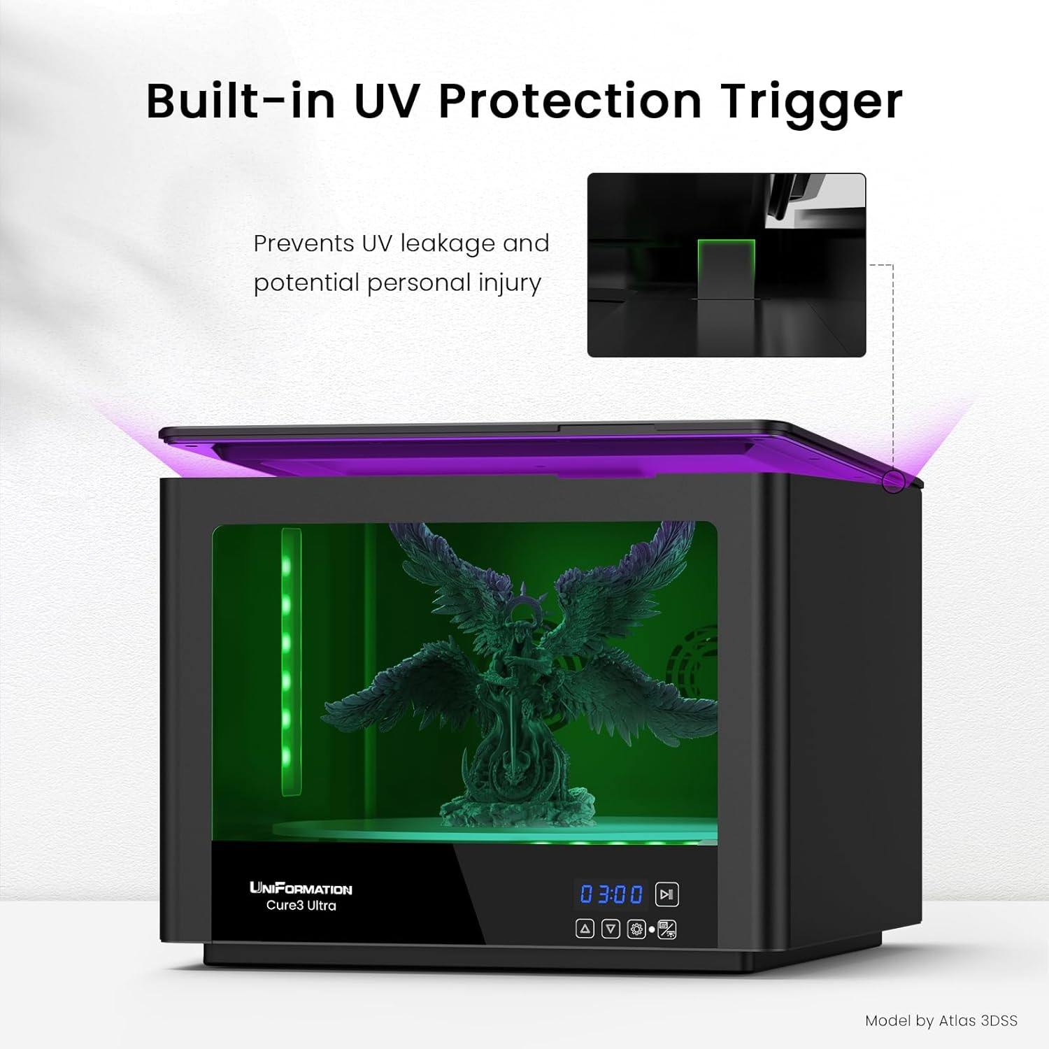 UNIFORMATION Cure3 Ultra 14-inch Large Resin Curing Machine 405nm Curing Station Build Size D362xH200mm, 24 Lights Big Curing Box with Heated Drying & 360° Turntable & Safety Protection for 3D Printer