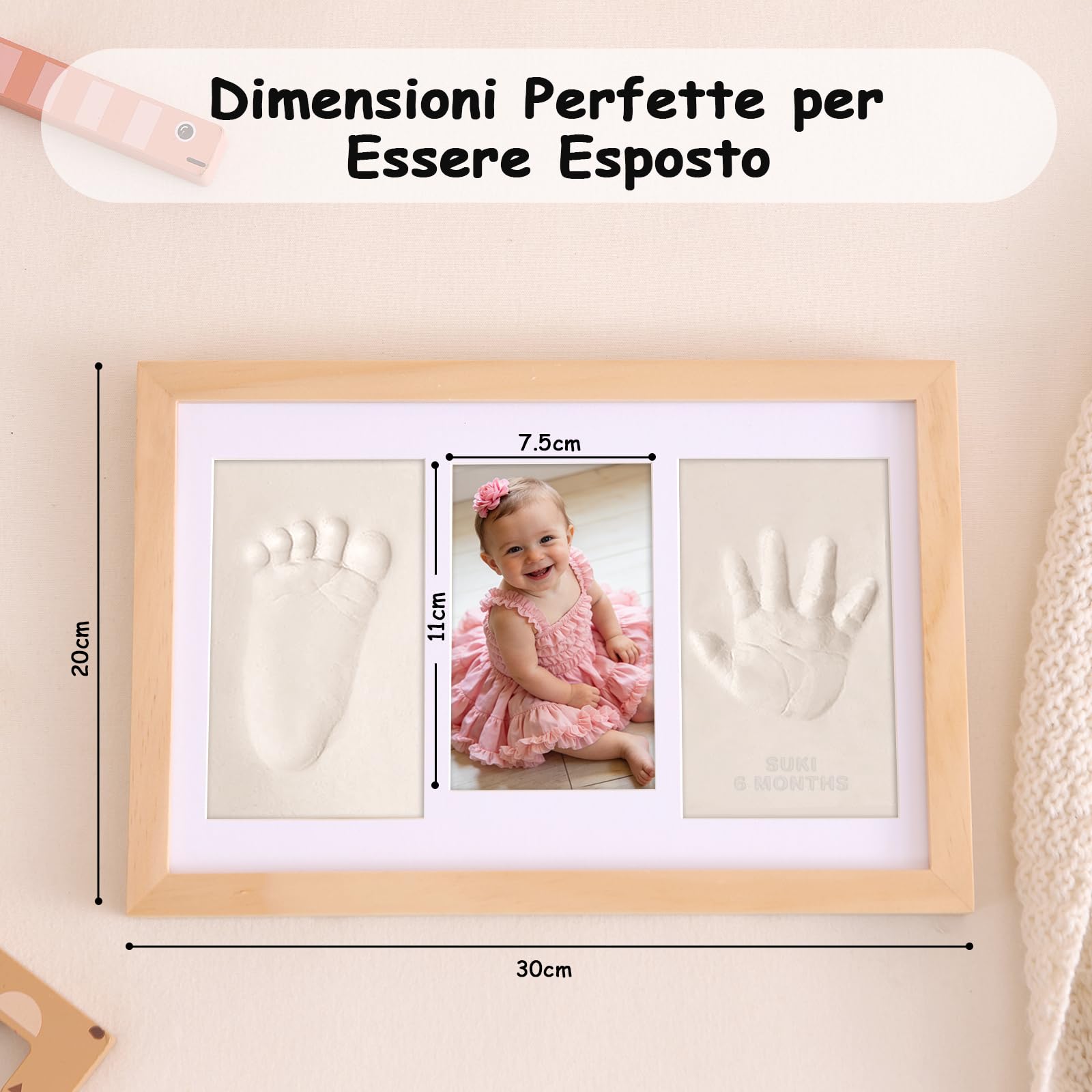 Cornice Impronta Mani e Piedi Neonati con Argilla, Cornice Impronte Neonato Personalizzabile,Kit Impronte Neonato Ideale per Regalo Neonato Maschio e Regalo Neonata Femmina-Quercia