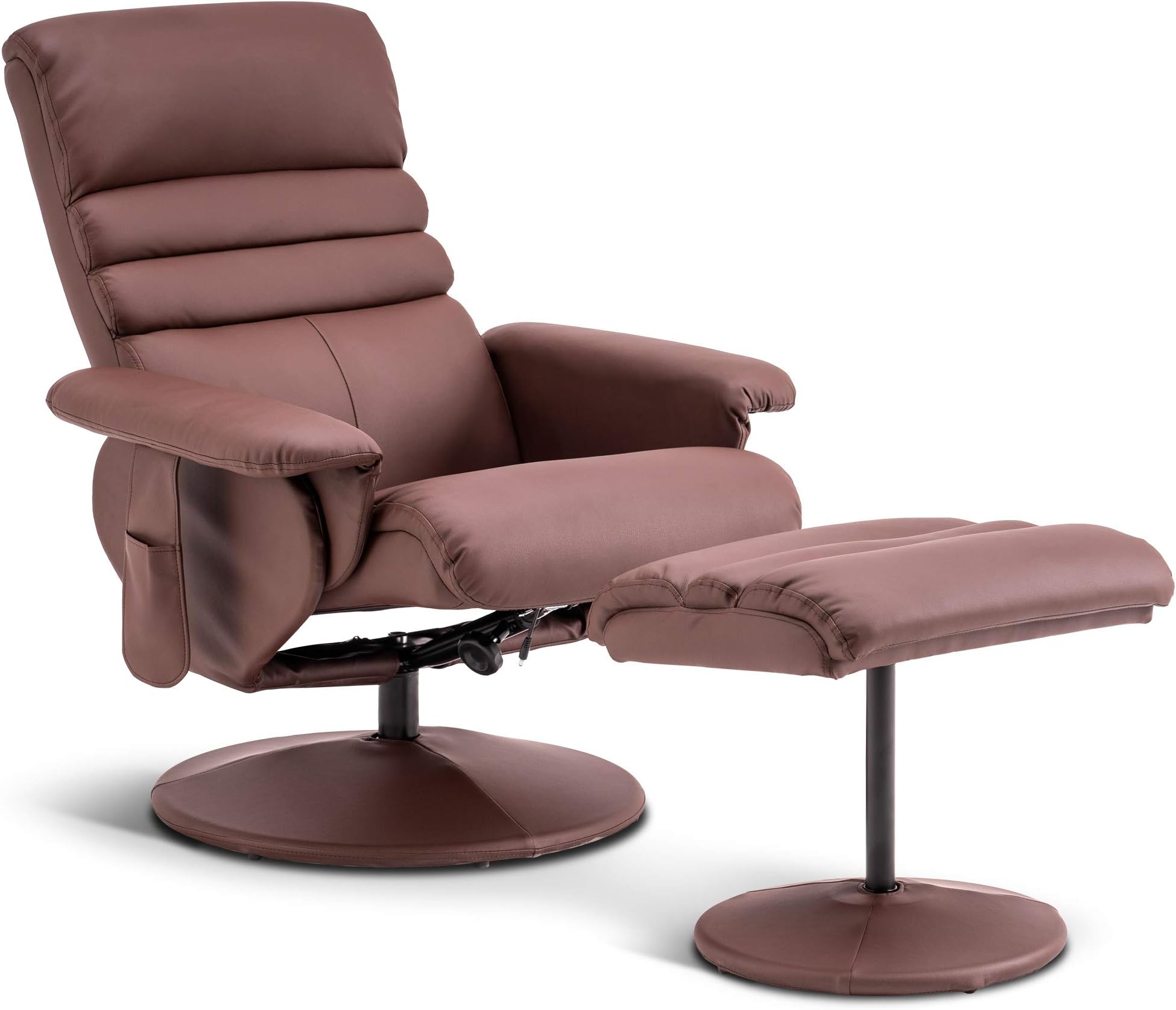 Recliner Chair with Ottoman, Swivel Living Room Chairs, Faux Leather Reclining Chair with Massage 7902 (Light Brown)