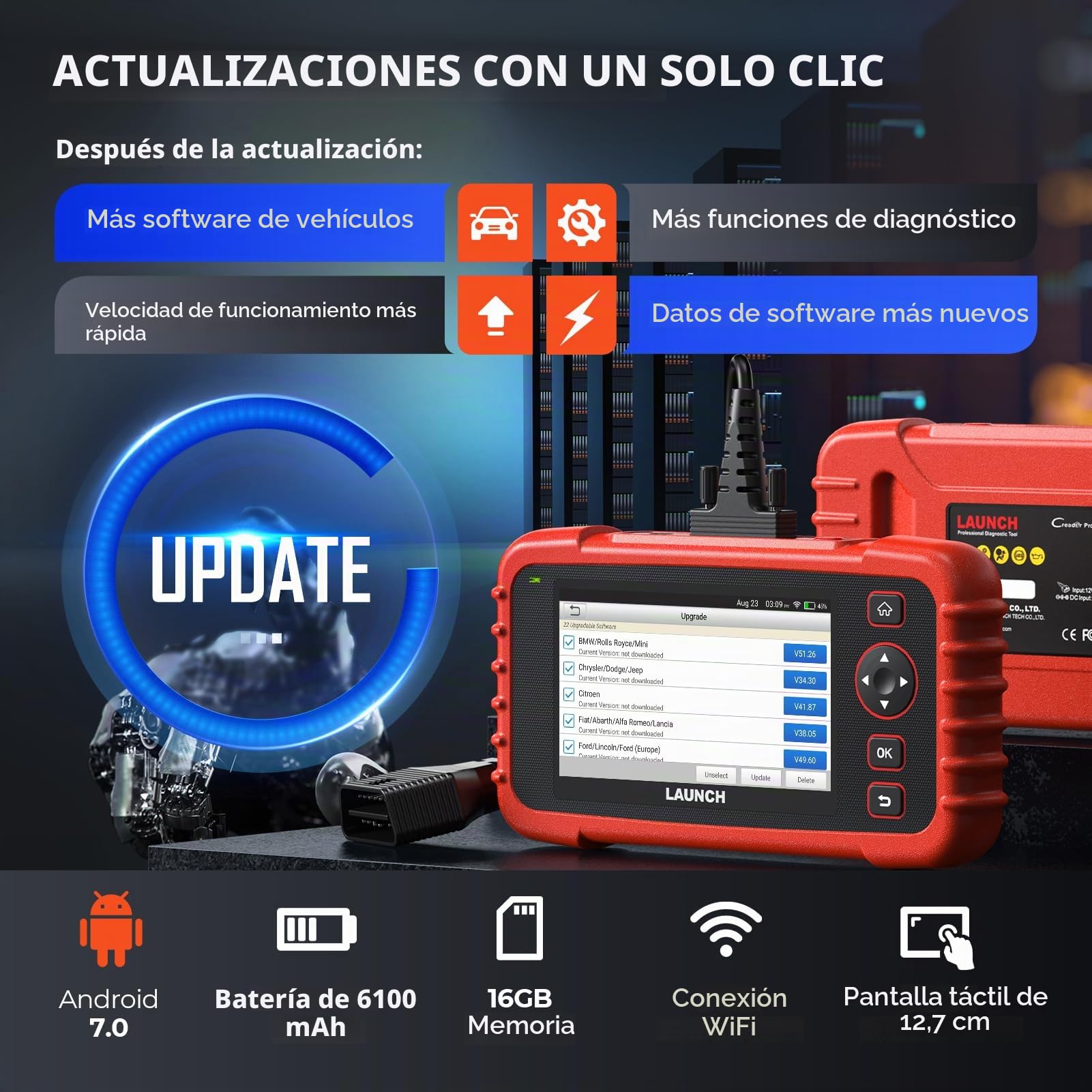 LAUNCH CRP129X Plus Escáner Diagnóstico OBD2 Profesional: Herramienta Completa con 8 Resets (Inyector/Mariposa/Freno/TPMS) y Lectura Automática de Vin con ACTUALIZACIONES Gratis DE por Vida