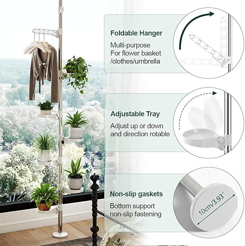 Miniatura 8 de Hershii - Soporte de 7 niveles para plantas de interior, decorativo, estante de exhibición con poste de tensión, para macetas, ajustable de piso a