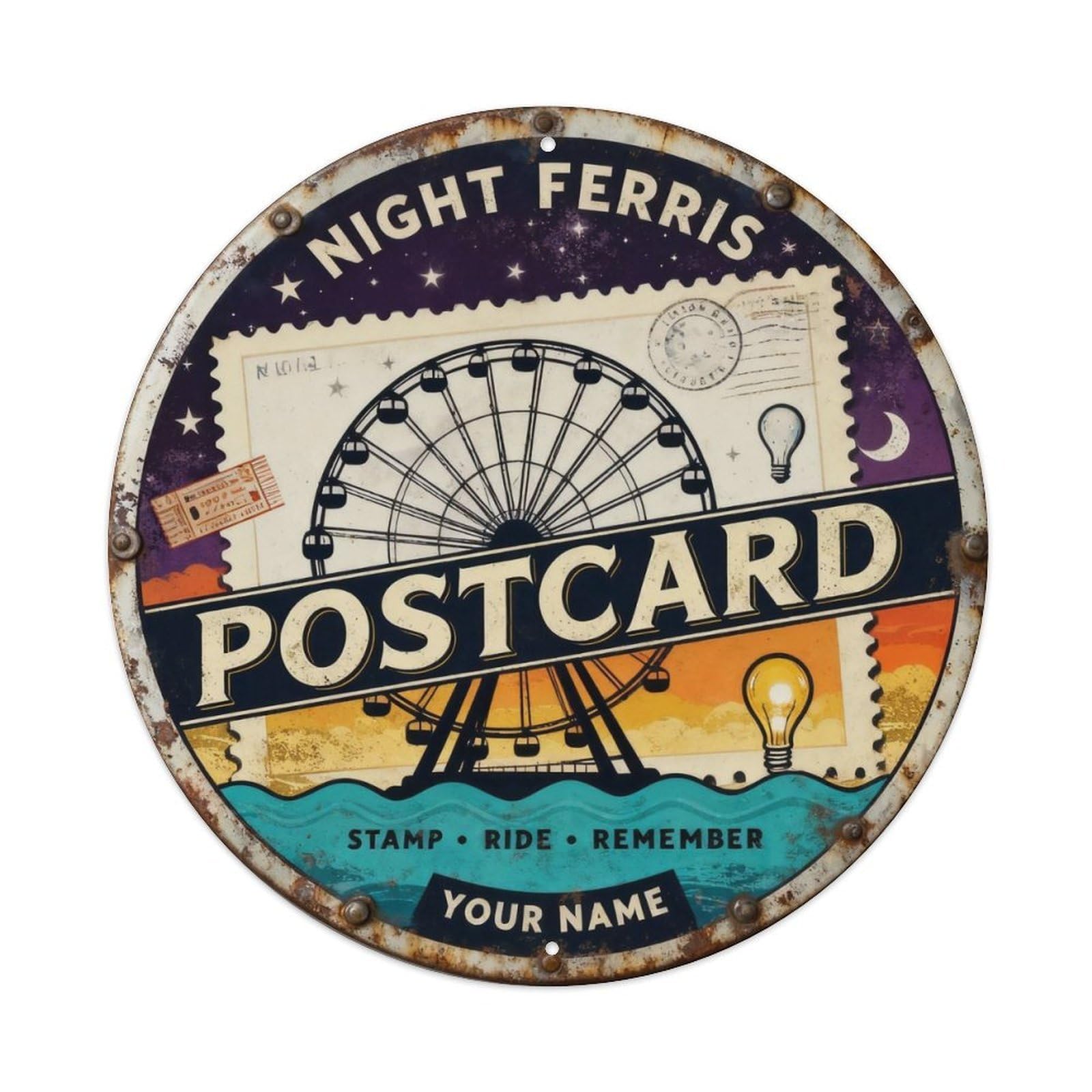 Night Ferris Postcard Sign Metal Tin Sign Plaque