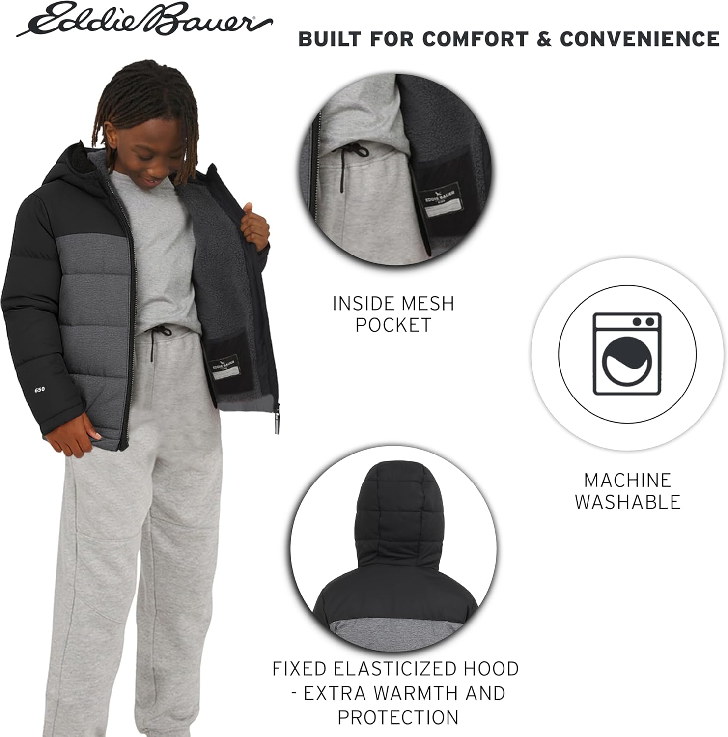 Eddie Bauer Boys' Classic Heavyweight Faux Fur Lined Hooded Insulated Down Jacket - Image 7
