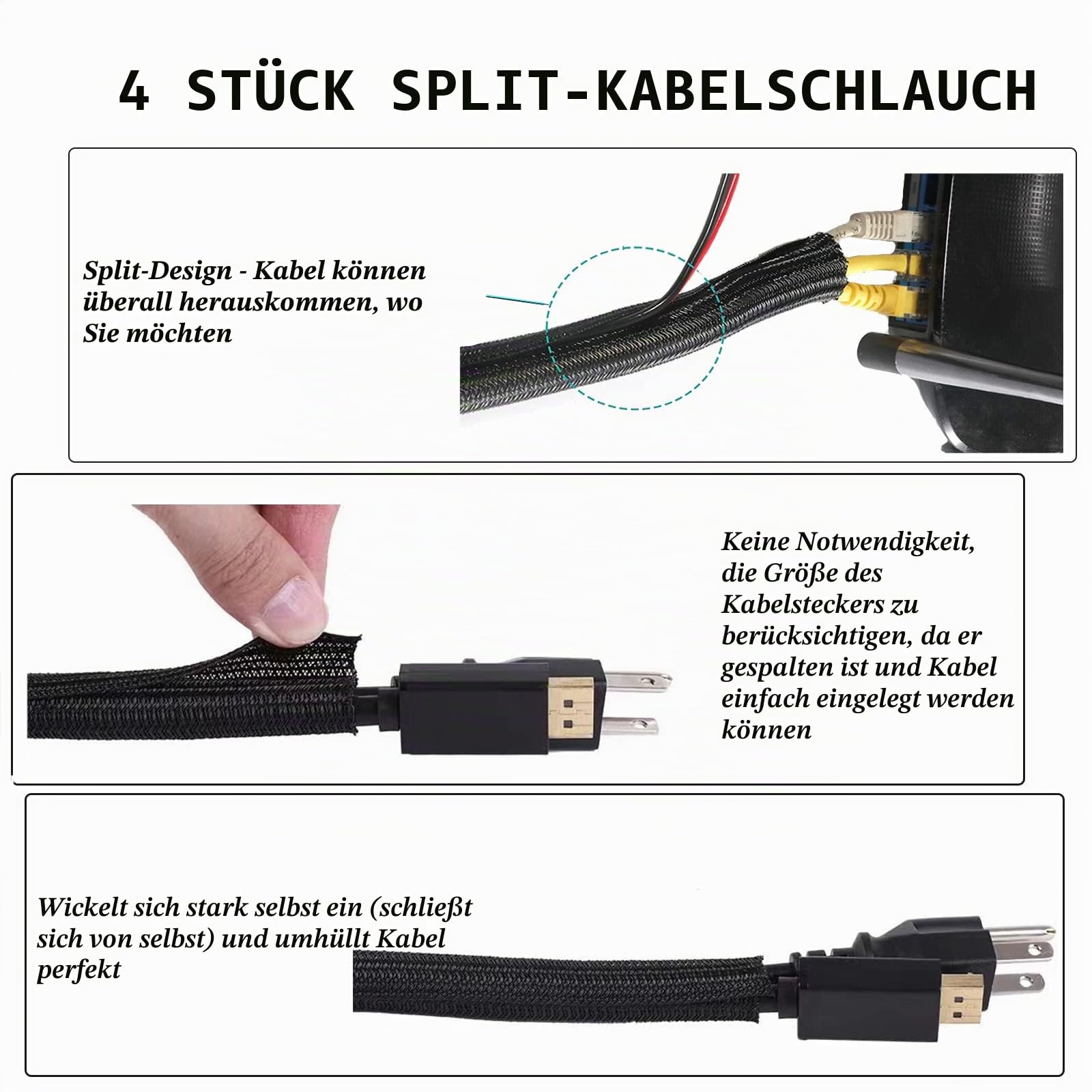 192-teiliges Kabelmanagement-Set, 4-Draht-Organizer-Hülse, 11 Kabelhalter, 35Kabel-Clips, 10 + 2 Roll-Kabel-Organizer-Gurte und 100 Befestigungs-Kabelbinder für Computer-TV unter dem Schreibtisch