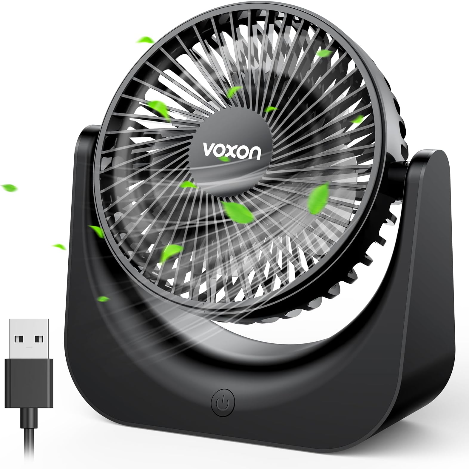 VOXON USB Desk Fan, Small Table Fan with 5 Speeds Adjustable Strong Wind, Personal Silent Bed Fan with 1.5M Cable, Portable Cooling Quiet Desktop Fan for Desktop Office Home Bedroom Kitchen