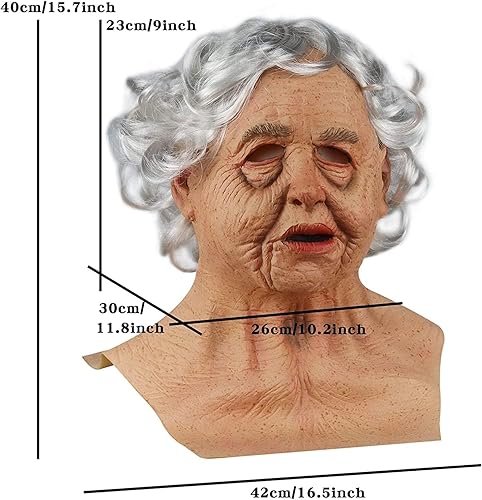 Miniatura 4 de Máscara realista de látex de mujer vieja, máscara de cabeza completa antiarrugas para Halloween, cosplay, fiesta de máscaras