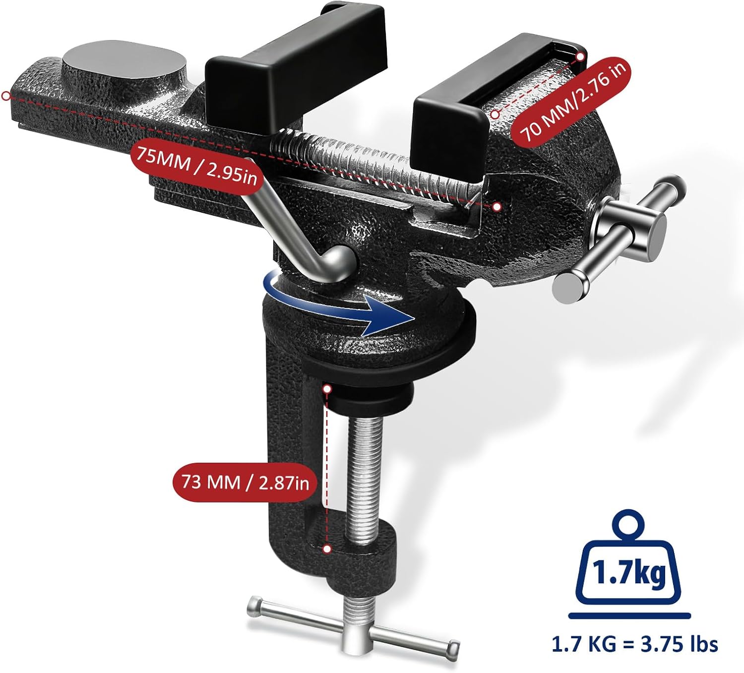 2.95 in Golf Grip Kit for Regripping Golf Clubs - 360° Swivel Base Clamp Bench Vise, Hook Blade, 15 Grip Tapes, Gloves, Clamps for DIY Golf Club Repair