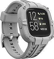 Vista 8 de GELISHI Compatible con Fitbit Versa 2 bandas con funda, correa protectora para hombres, correa deportiva resistente para reloj inteligente, verde
